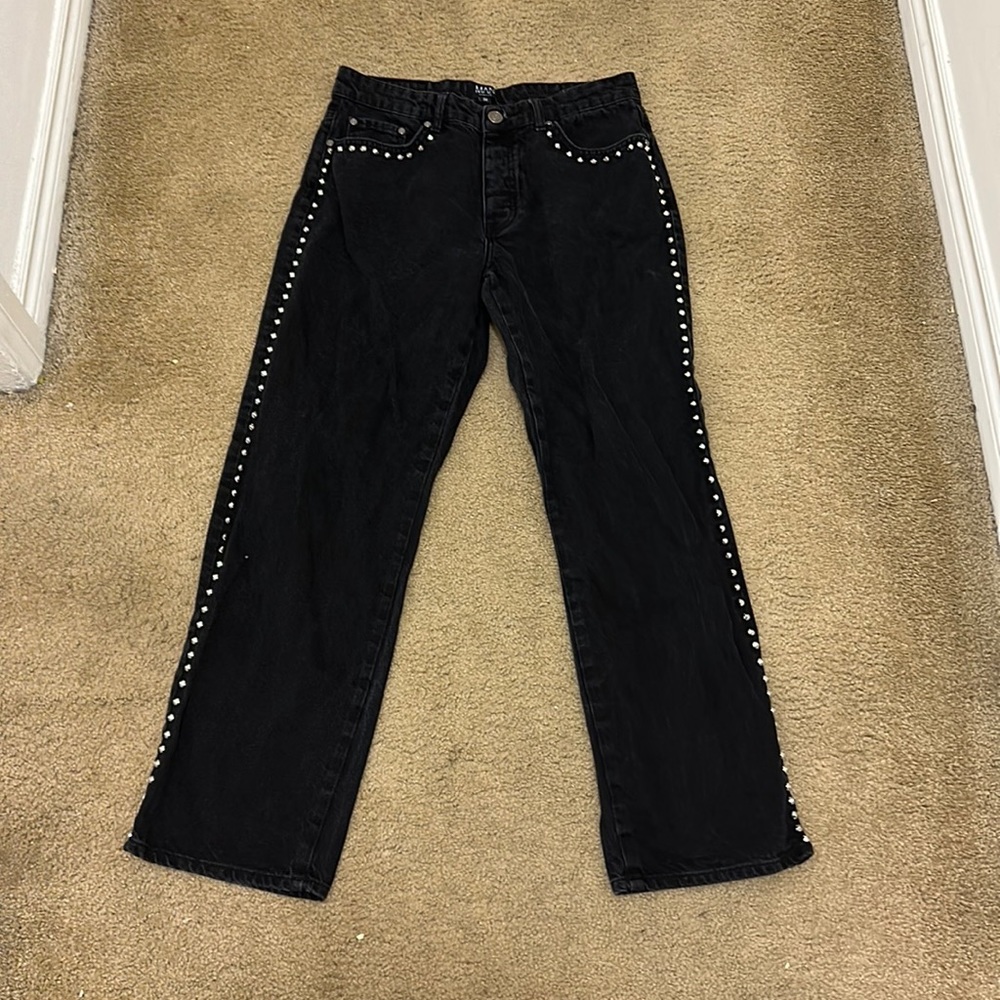 Black straight studded jeans